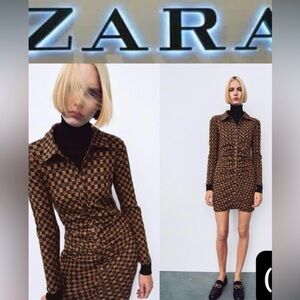 Zara Black and Brown Checkered Dress